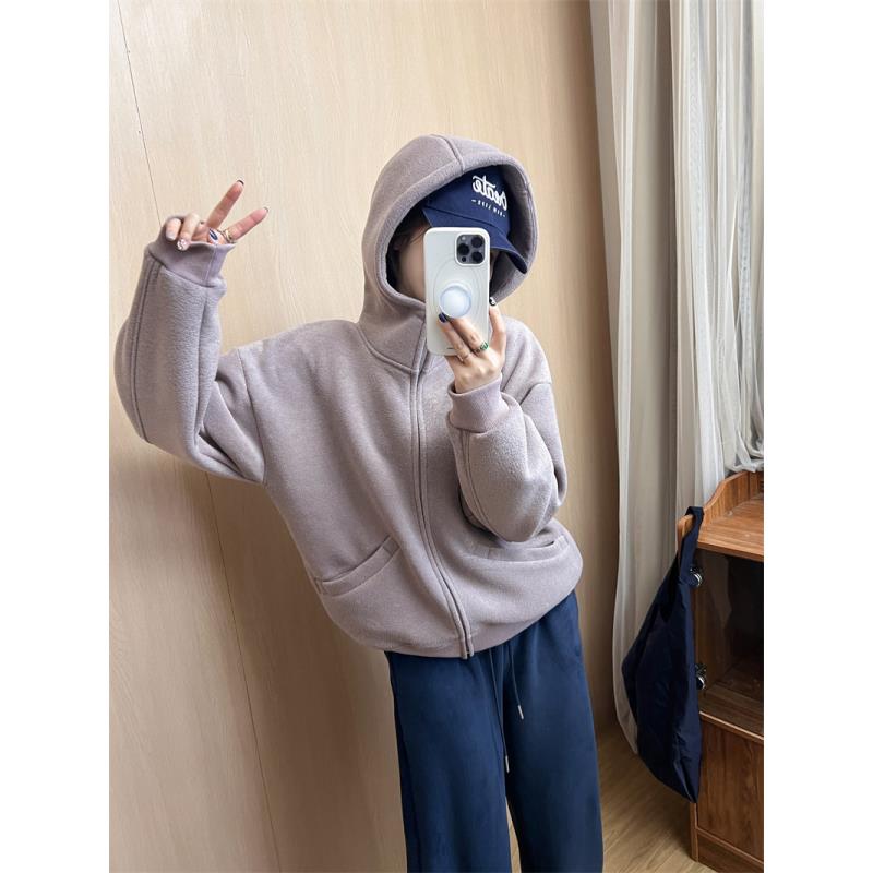 W-「休闲百搭」2024加绒加厚冬季新款纯色连帽外套E-241213