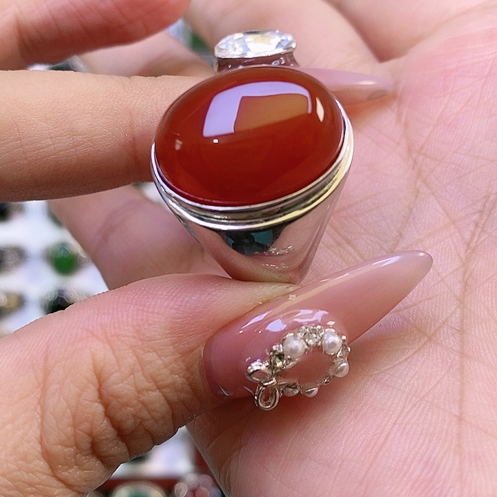 银S925镶嵌戒指玛瑙/玉髓