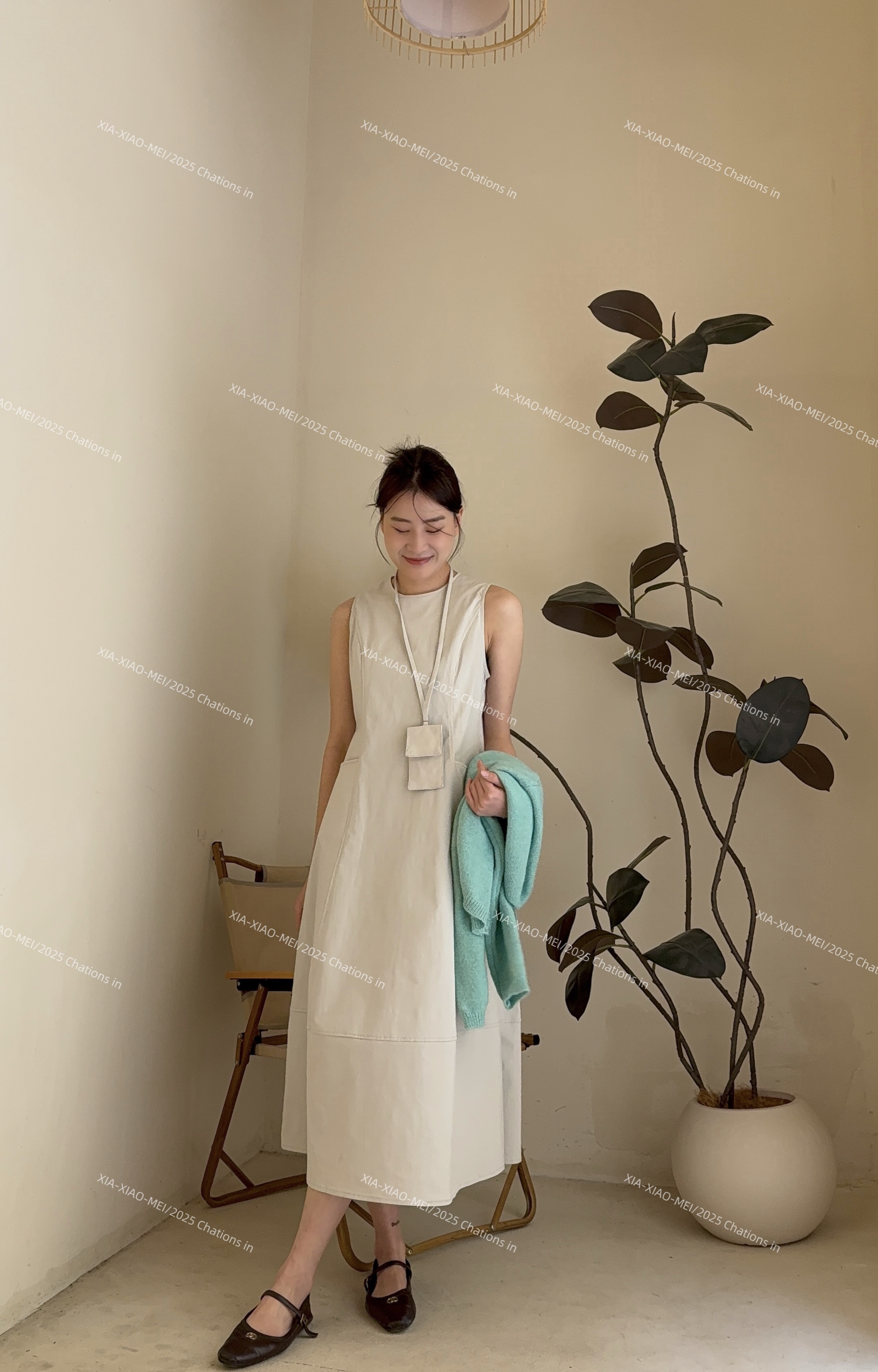 XIAOMEI｜米灰收腰显瘦a字连衣裙-2518