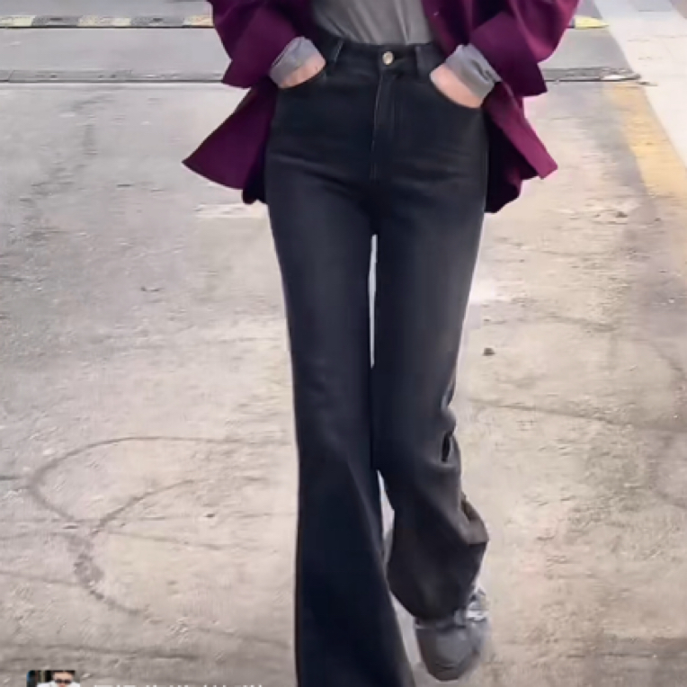 俪妍LIVELY•YAN17921灰色修身喇叭裤显腿长