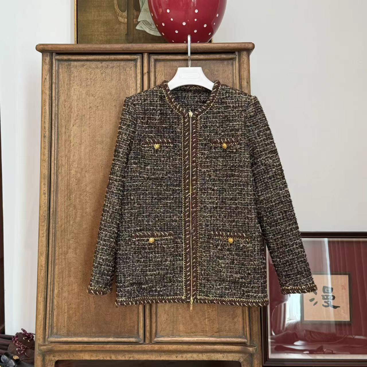 MYL 2024年秋季新款羊毛混纺咖色小香外套圆领休闲百搭外套