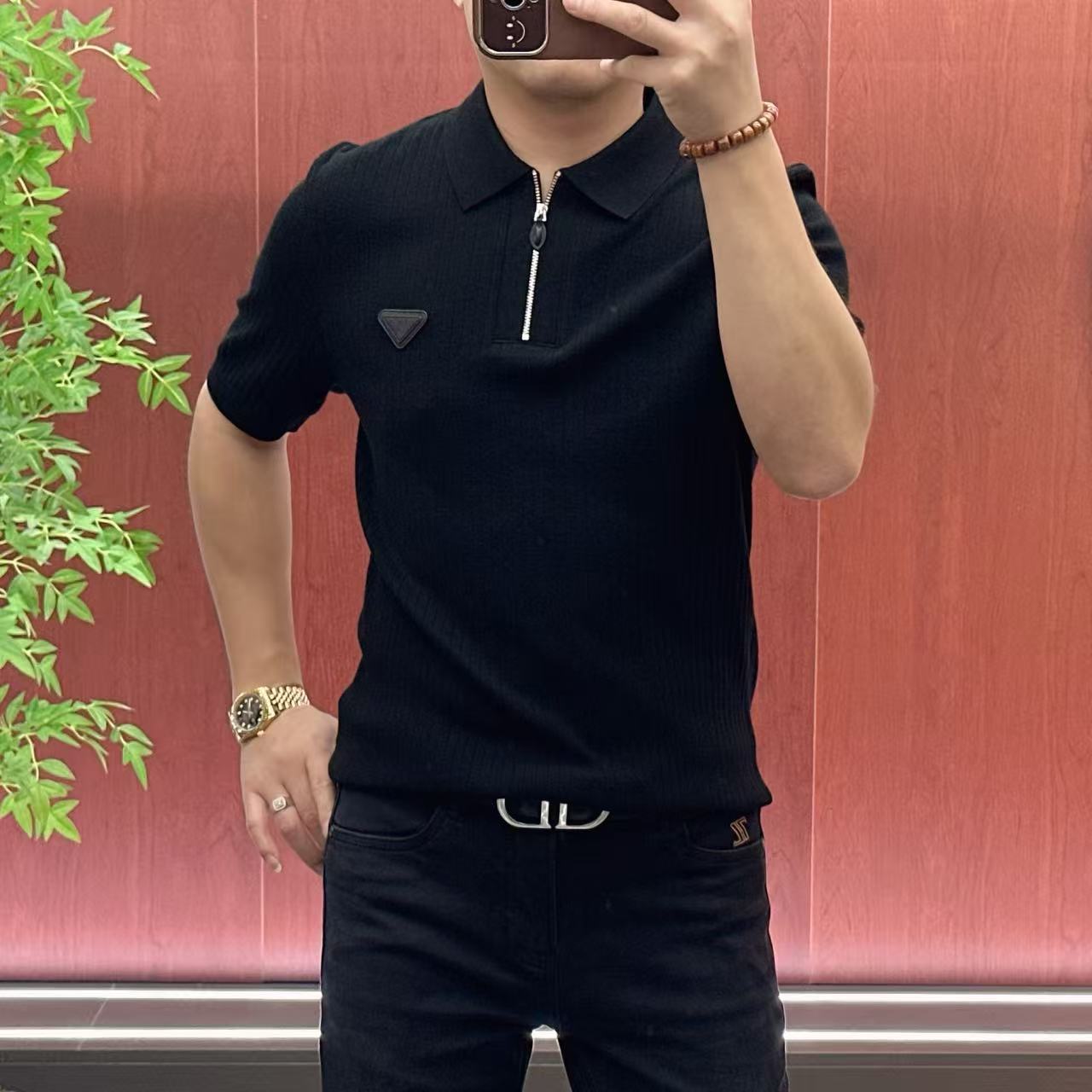 26655【杨会长】简约轻奢高织高密高弹桑蚕丝针织短袖polo衫A6