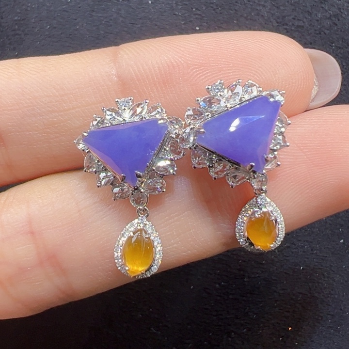 翡翠18K金镶嵌耳饰三角形