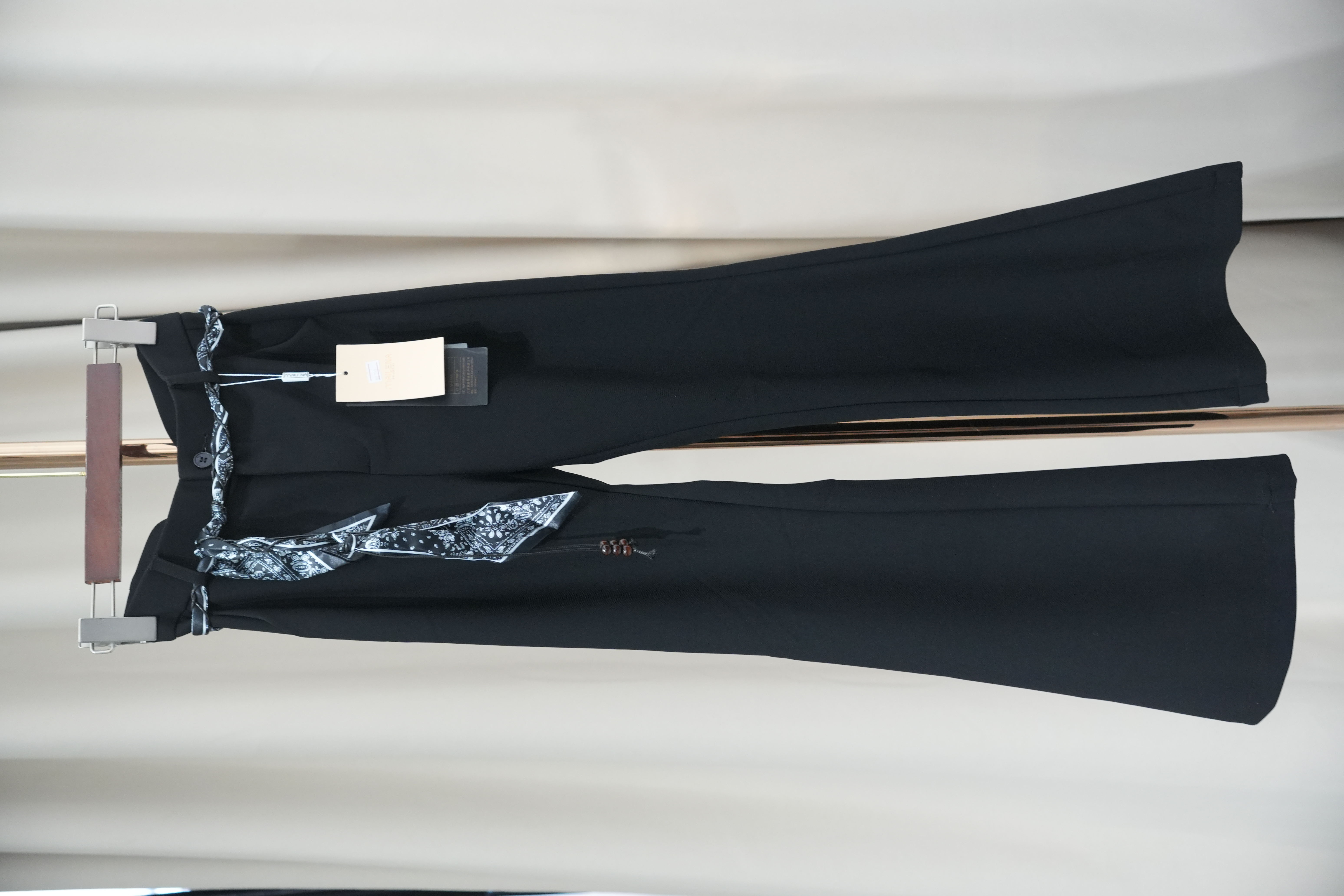 6007冬季高腰重工女装休闲风长裤气质黑色