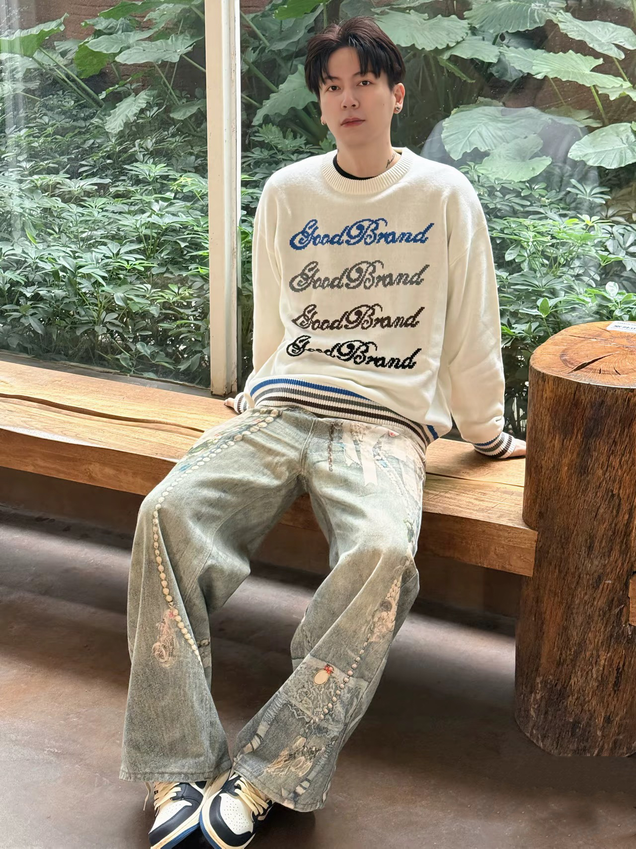 何洛洛同款G0D2025ss彩虹弹幕轻奢时尚高级感挂毛花体毛衣