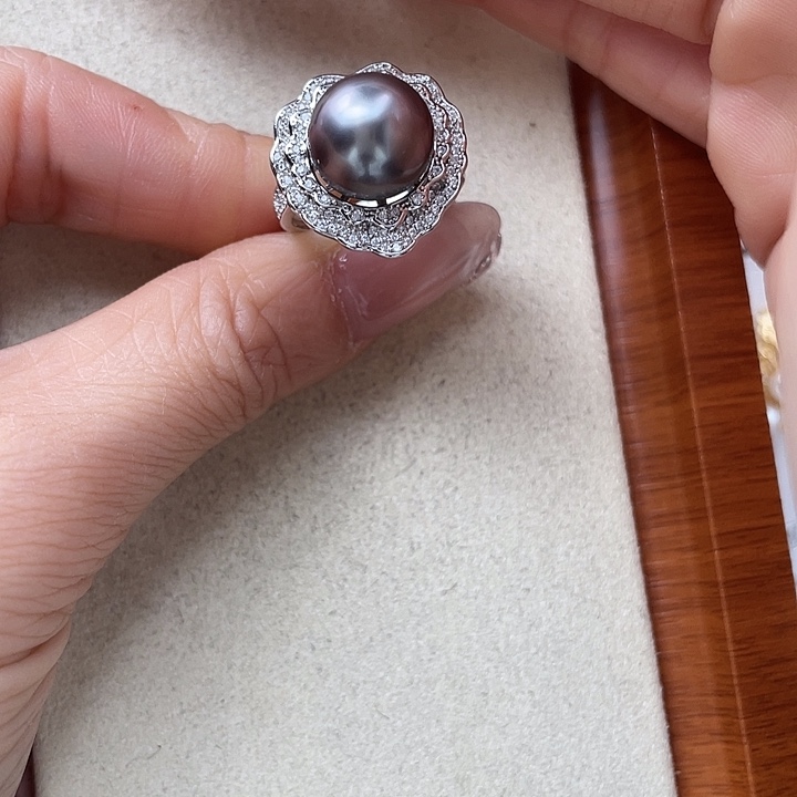 戒指海水珍珠银S925镶嵌