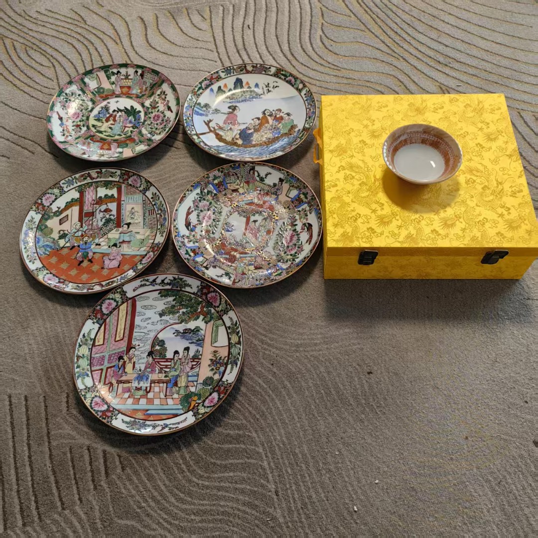 99999启源阁文物店古陶瓷【其中一套：小碗+广彩+锦盒】