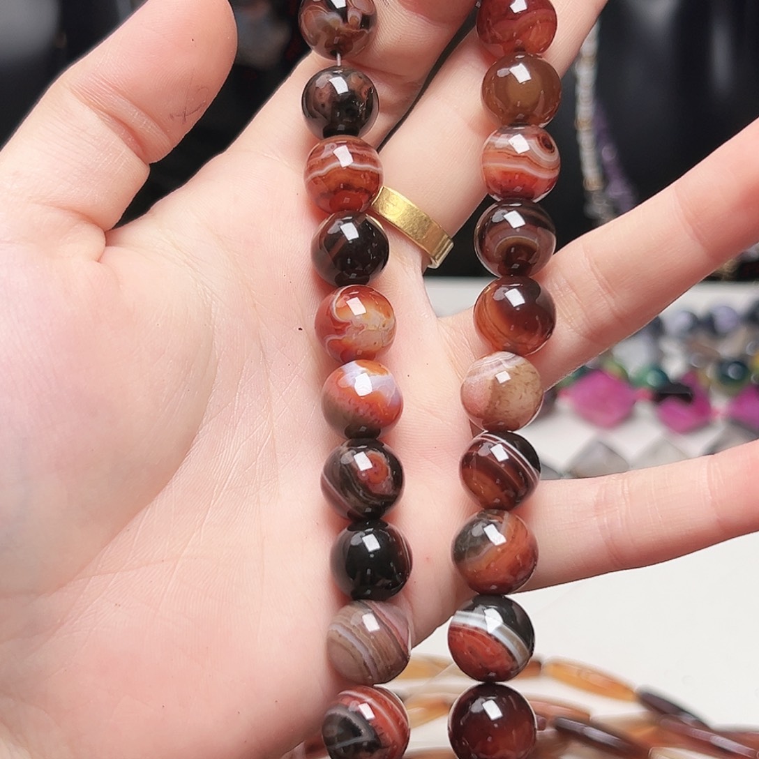 玛瑙/玉髓未镶嵌珠宝半成品c209 12m 蚕丝棕玛瑙圆珠一条