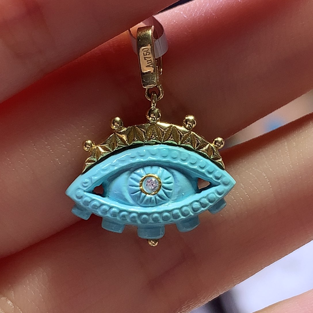 绿松石18K金镶嵌吊坠