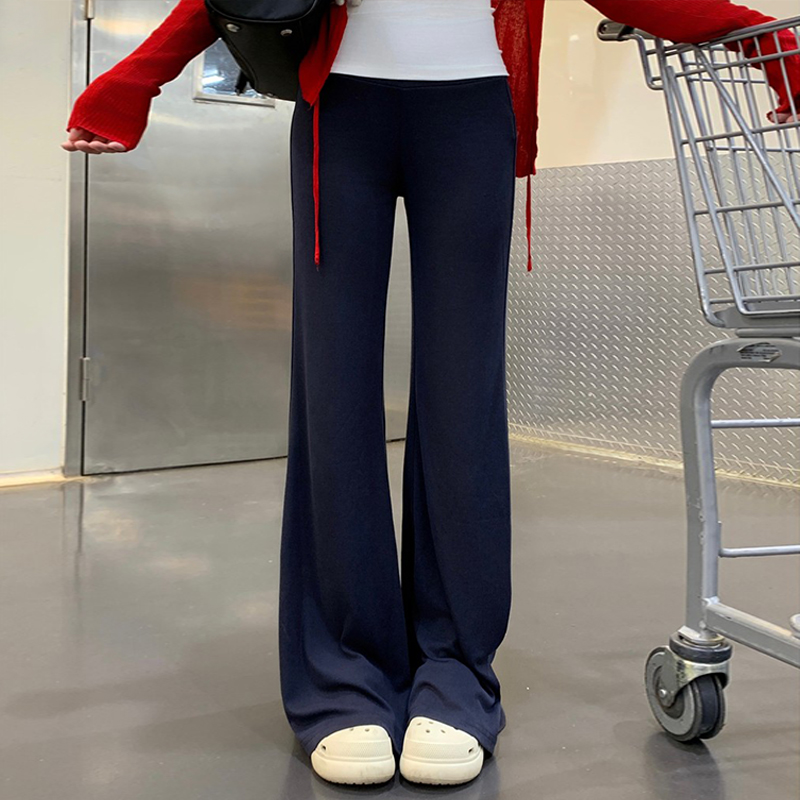 2025年夏季新款微喇高腰休闲裤女韩版百搭修身显瘦直筒拖地裤子