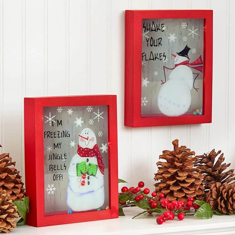 DS圣诞主题创意摆件雪人画框场景布置木制挂饰圣诞装饰品