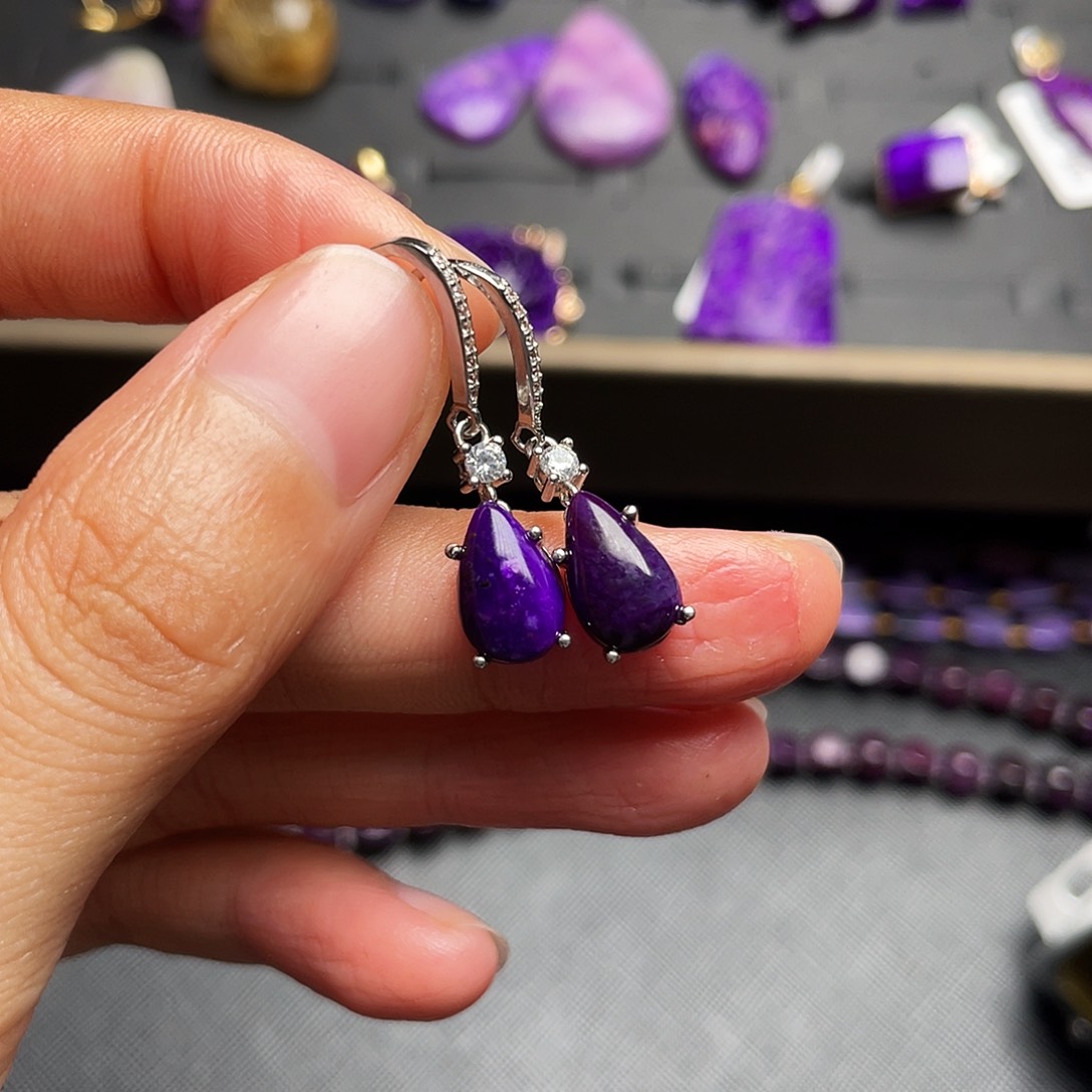 苏纪石（舒俱来）耳钩银S925镶嵌