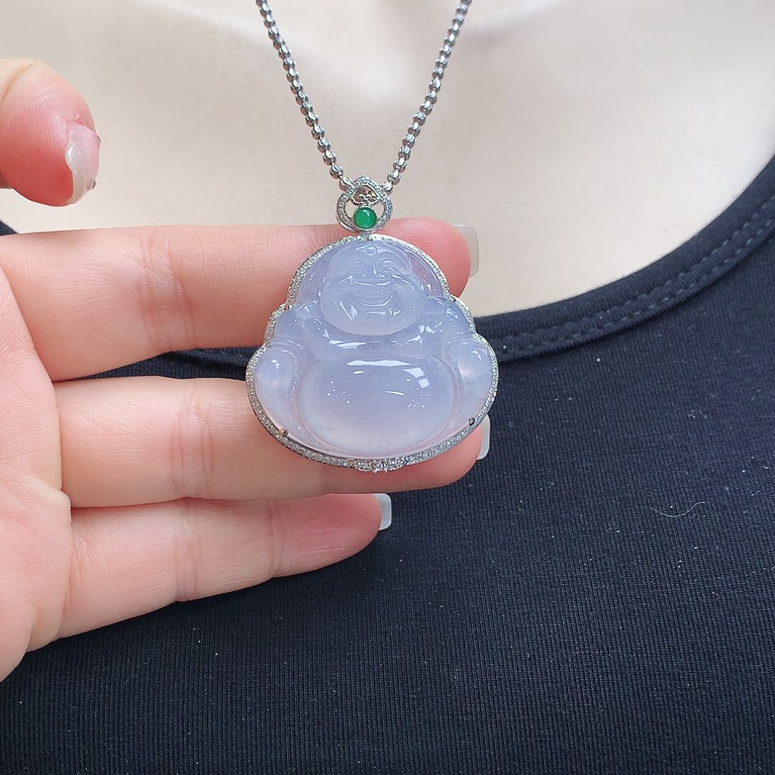 翡翠颈饰18K金镶嵌佛公