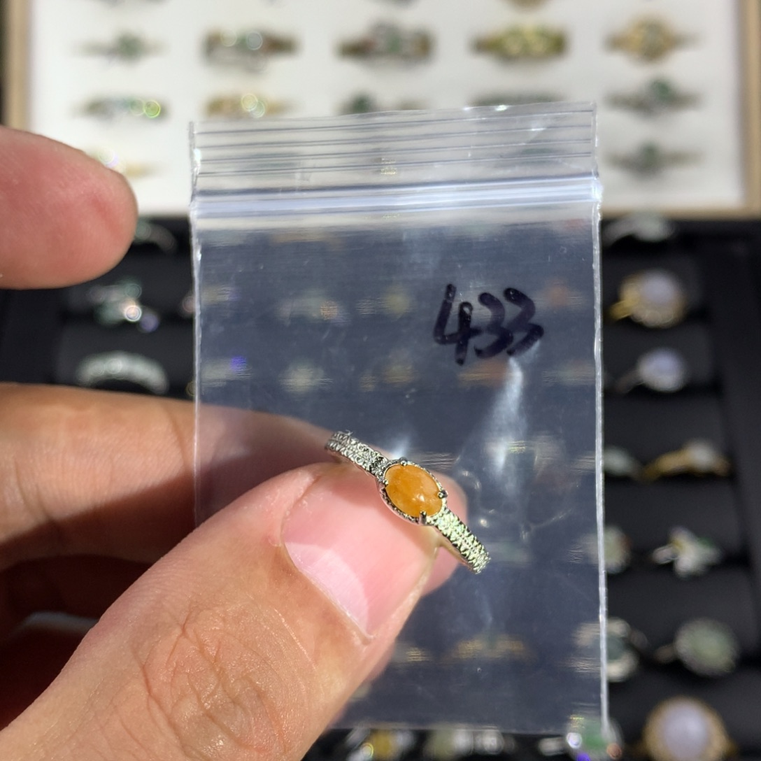 翡翠银S925镀金镶嵌戒指433