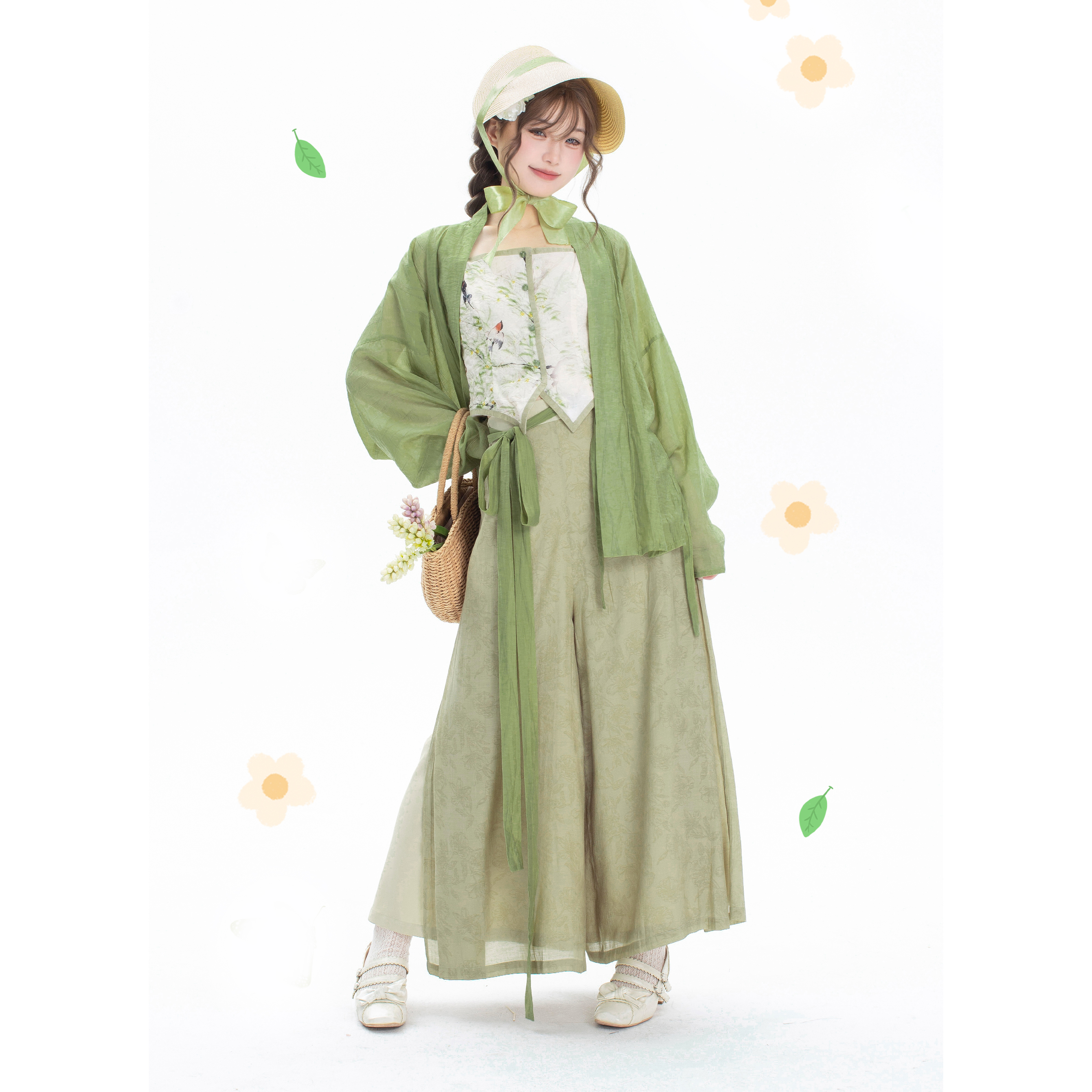 花朝记｜美术生｜宋制汉服元素飞机袖宋裤吊带国风水墨日常文艺风