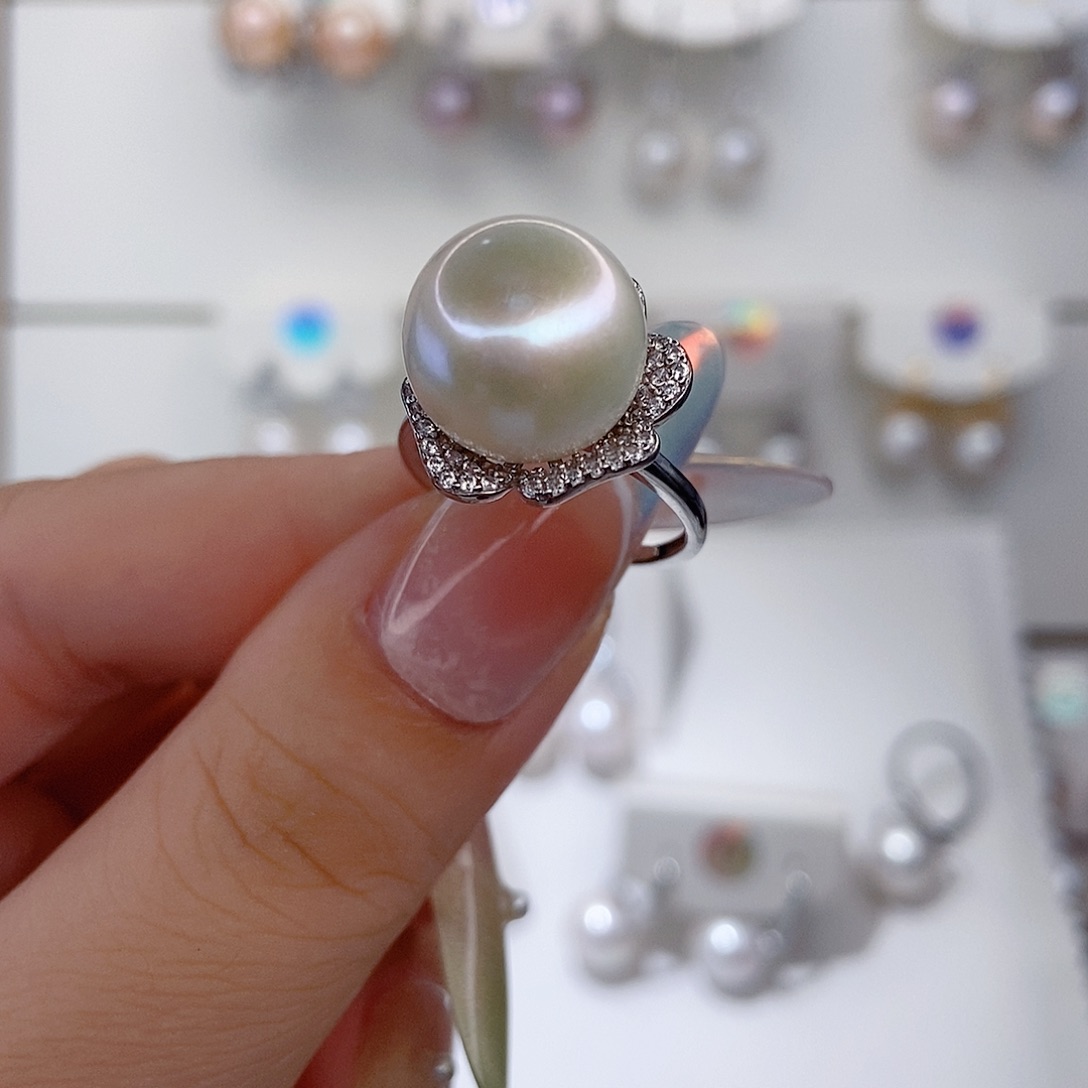 用***3戒指银S925镶嵌淡水珍珠