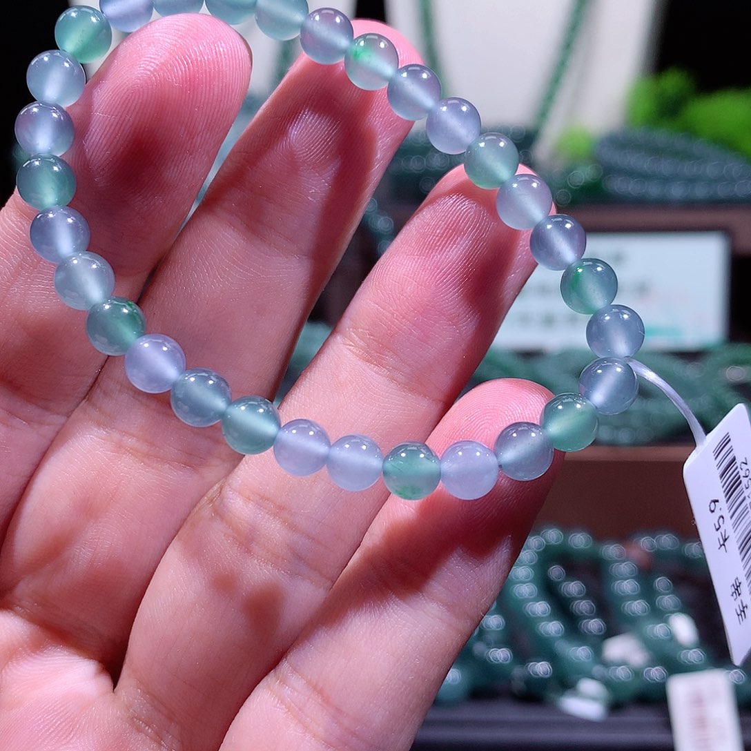 茶***_翡翠未镶嵌手链天然a货翡翠手串5.9