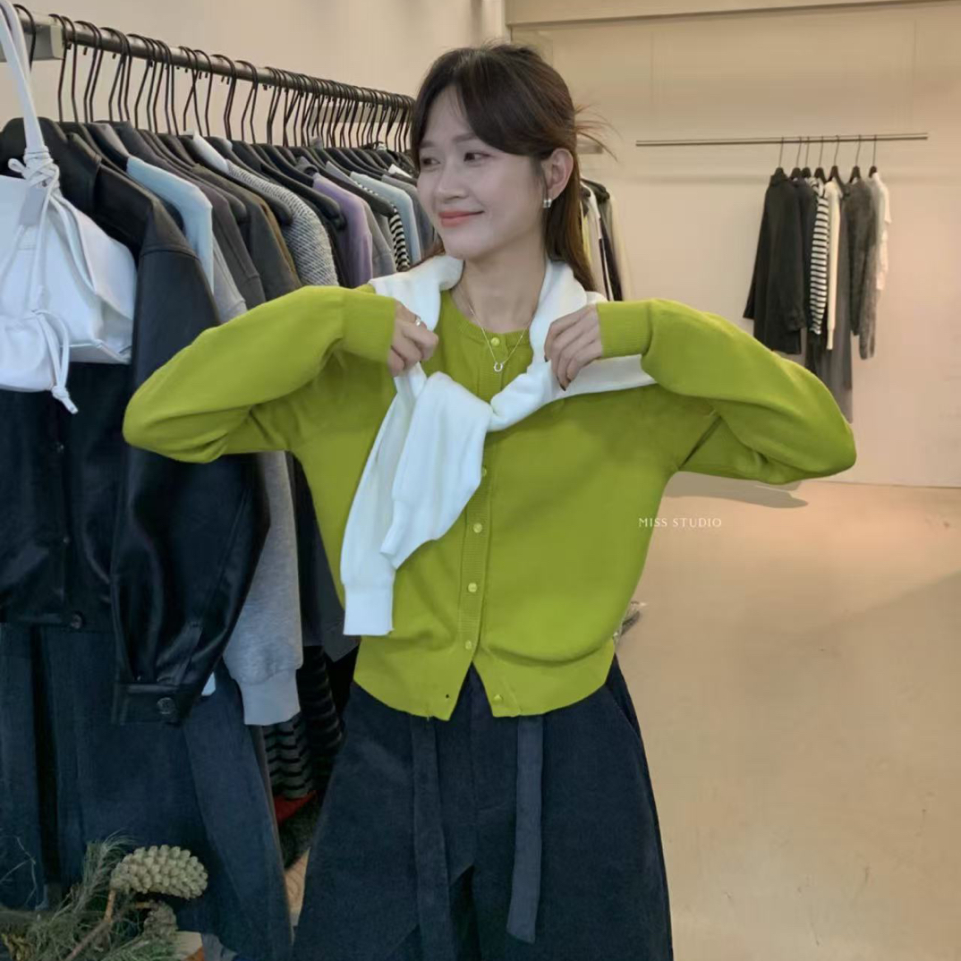 密思@2269 韩系简约百搭纯色圆领毛衣开衫 12-6