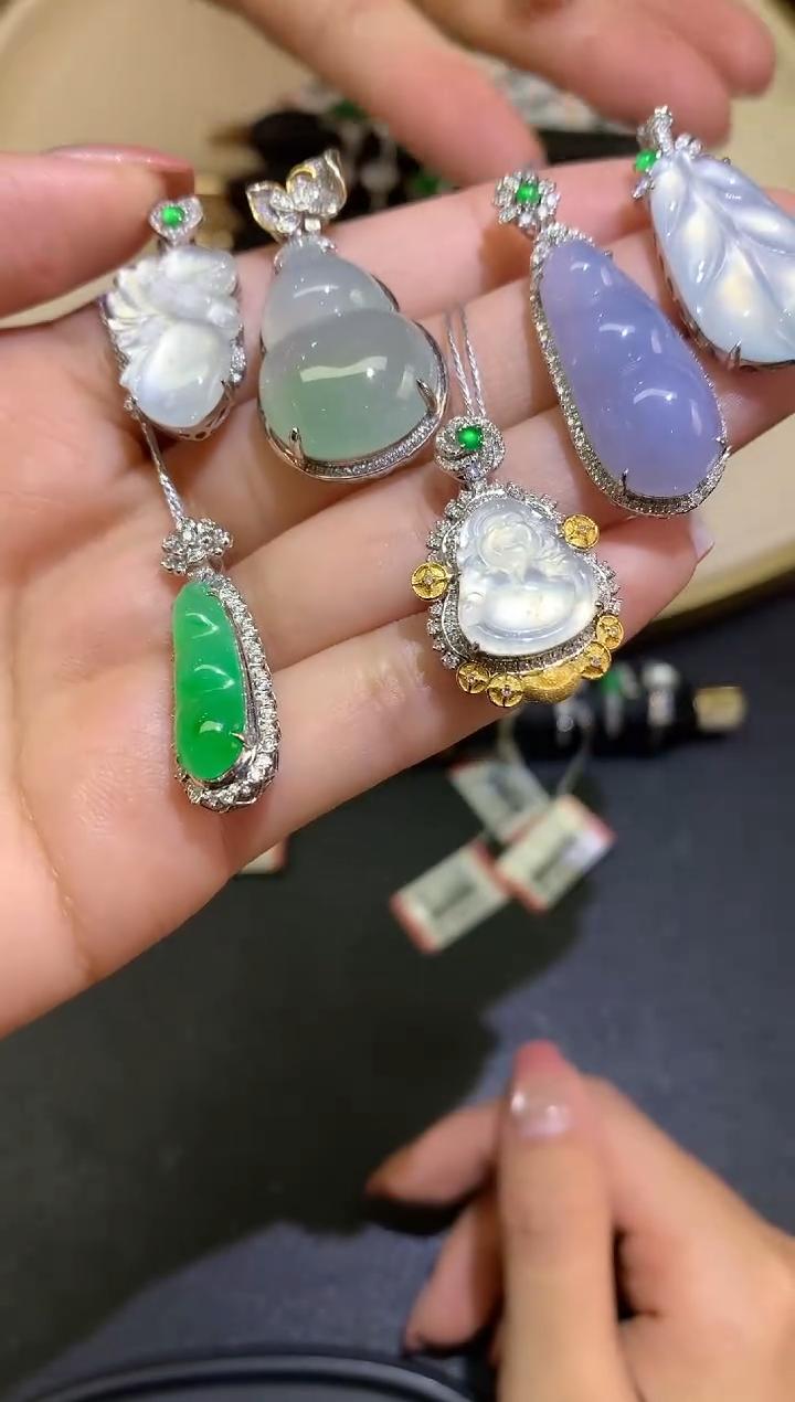 【彩虹盘】翡翠吊坠-多样性发一件-18K金镶嵌-XY02 |CXQ21