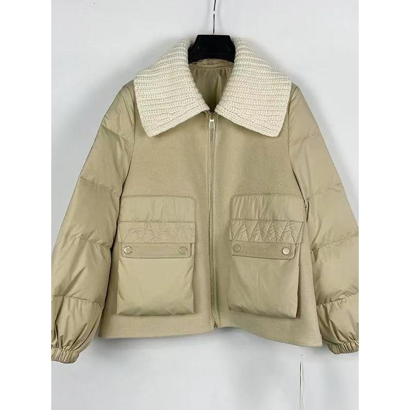 N9501 时尚休闲双面呢拼接羽绒大衣宽松减齡短款羽绒服