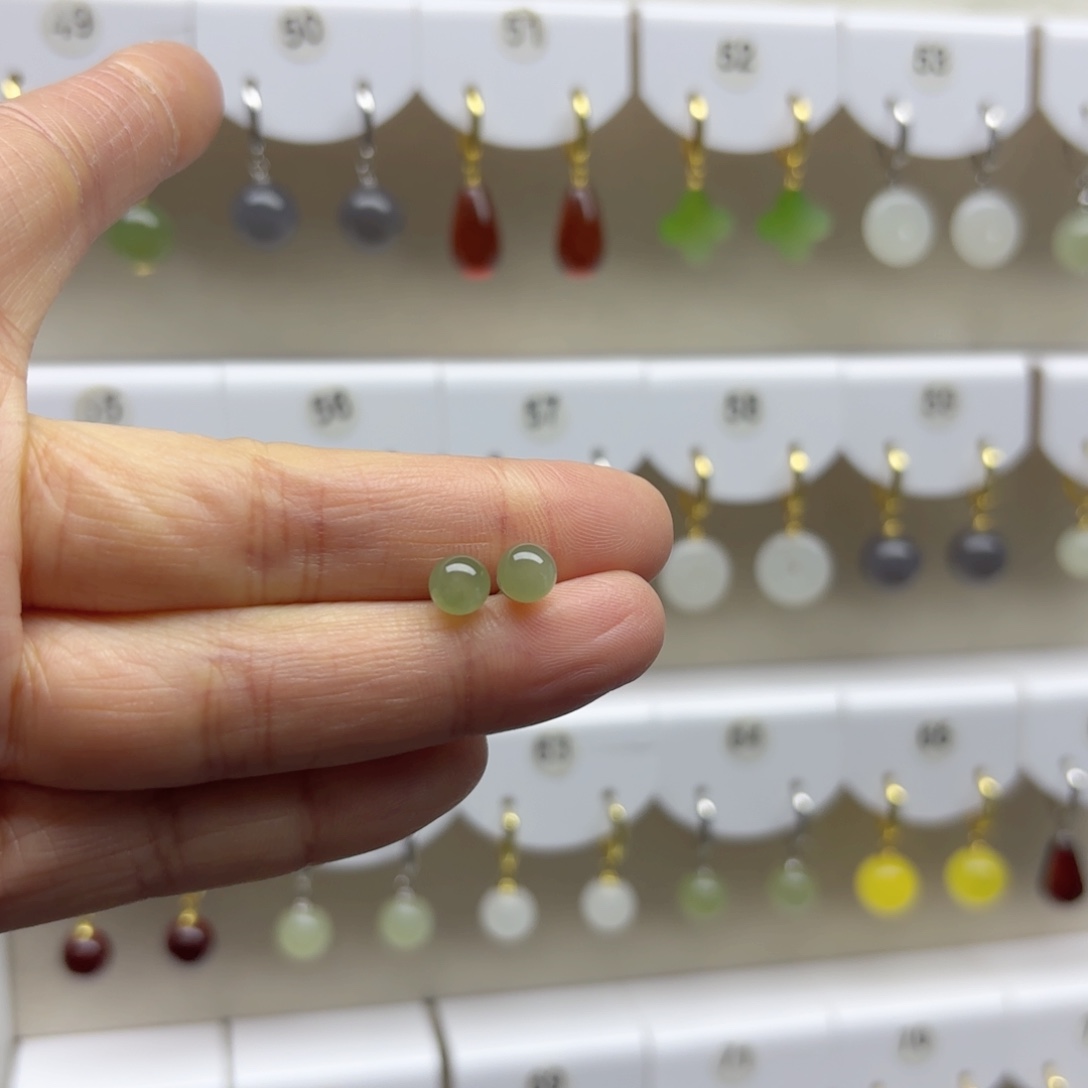 银S925镶嵌和田玉耳饰6m m