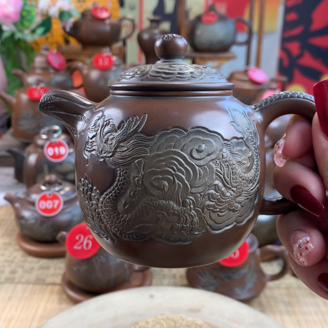 笑**云黎昌权浮雕原矿泥料匏尊壶