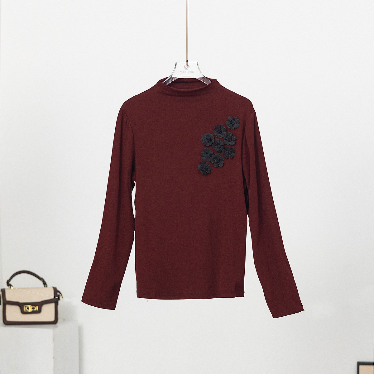 无印心匠A386 秋冬打底女立体花朵简约高领内搭外穿小衫k1335