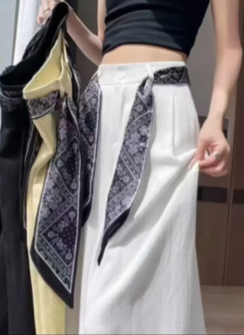 【 丝巾+现货+运费险】2025夏季垂感显瘦女裤直筒慵懒风休闲阔腿裤