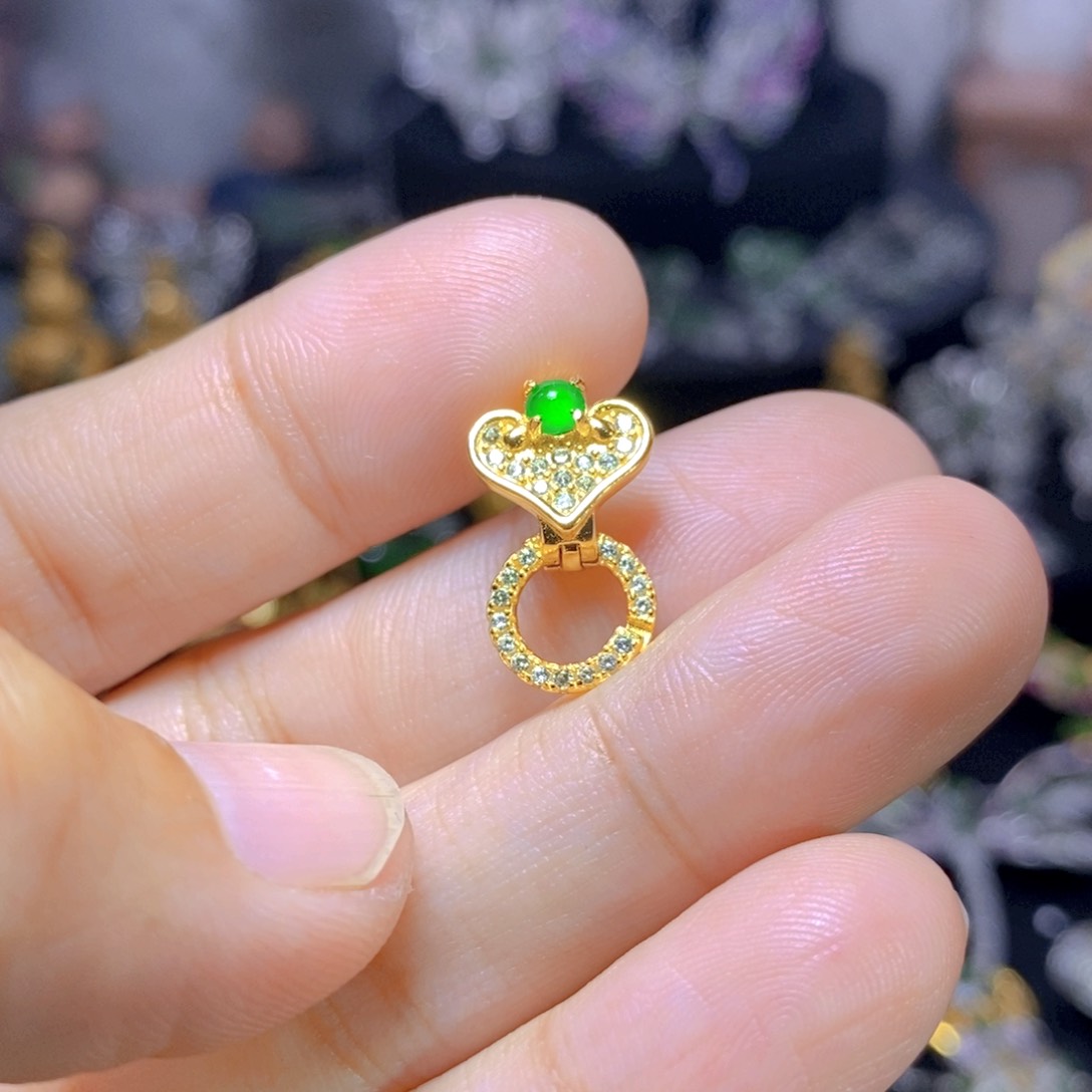 翡翠银S925镶嵌耳饰天然翡翠