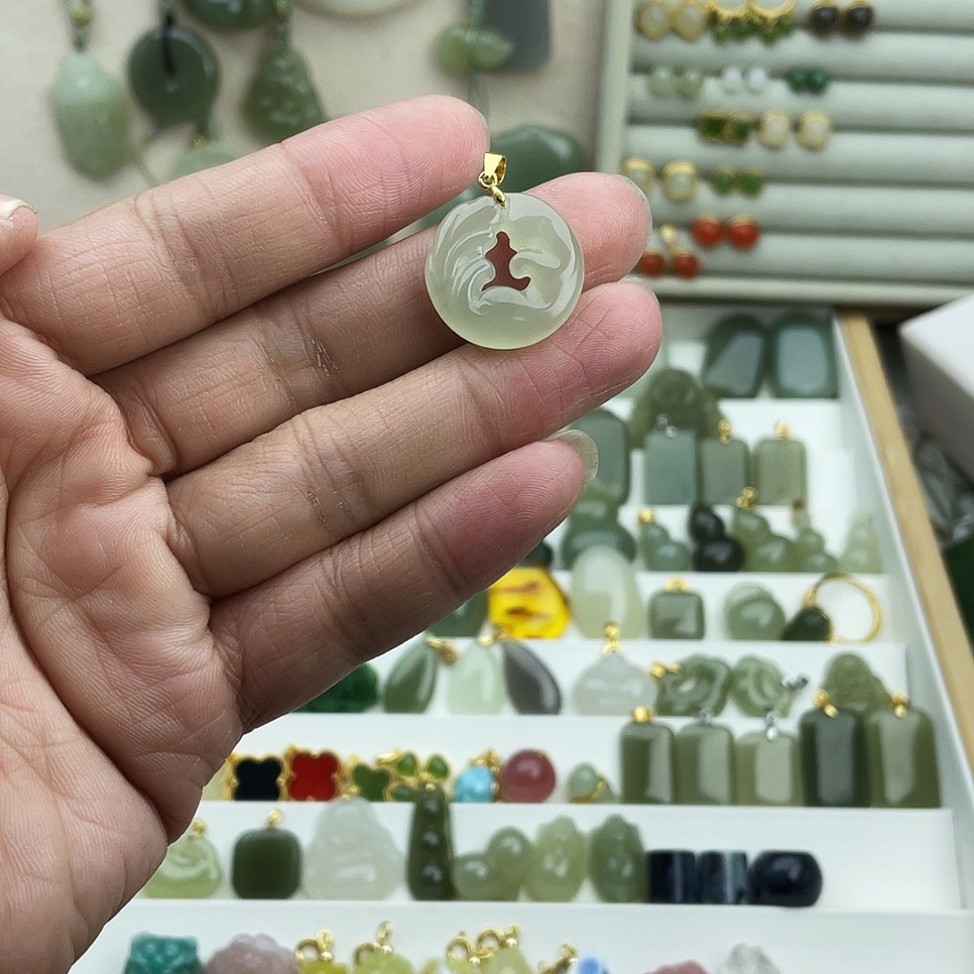 和田玉银S925镶嵌吊坠(不含链)