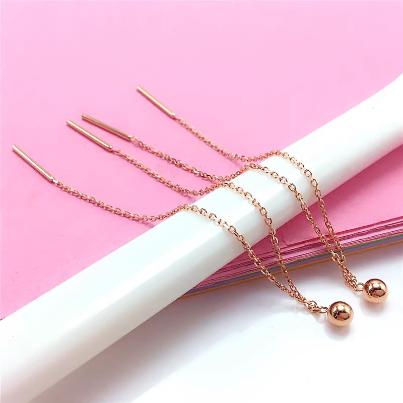 珠球双股耳线时尚百搭显脸小14K玫瑰金气质耳饰光珠简约女款