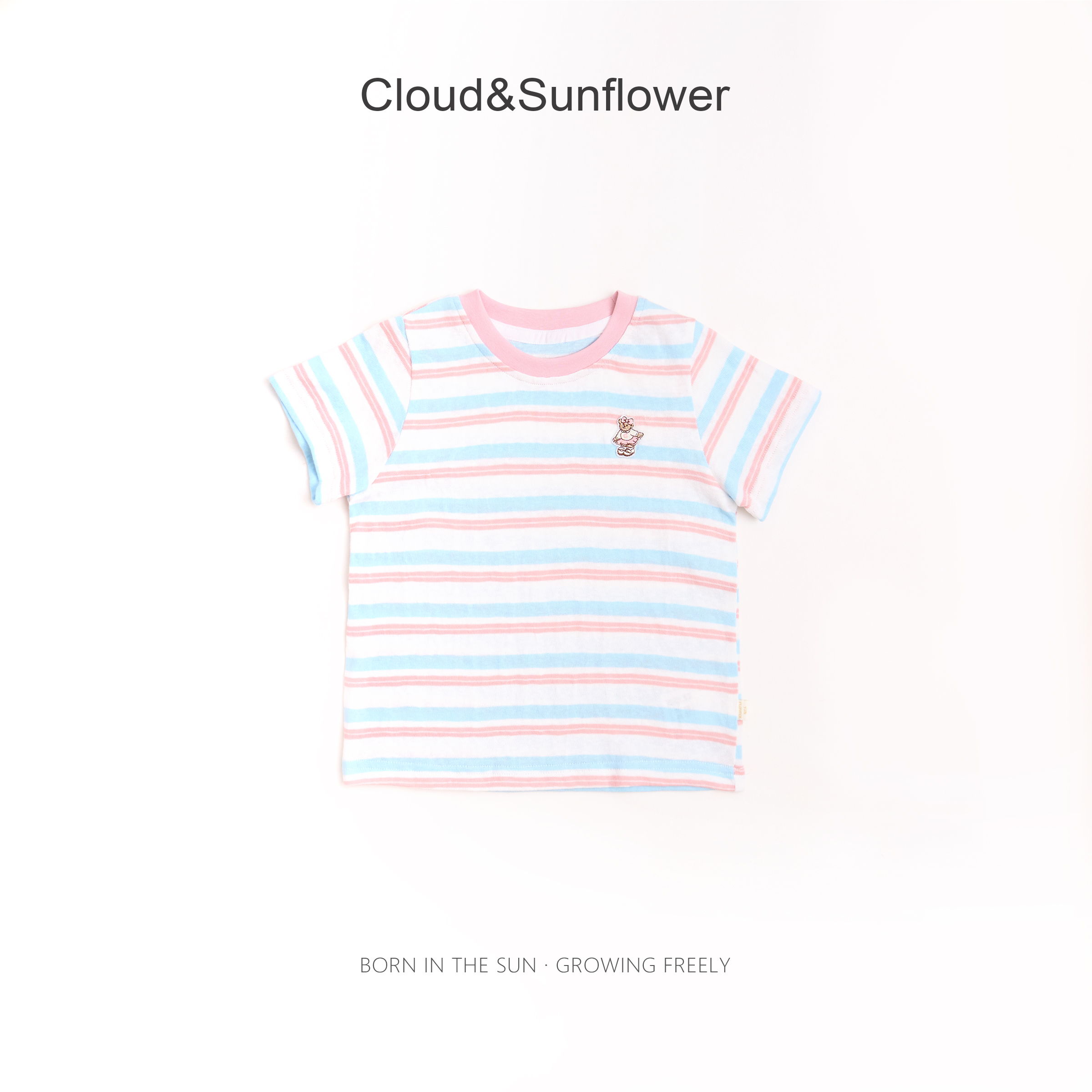 【云朵小葵】女童夏季薄款透气彩色条纹小熊刺绣休闲百搭T恤991211