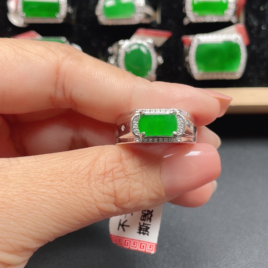 翡翠银S925镶嵌戒指编号3977没运费险
