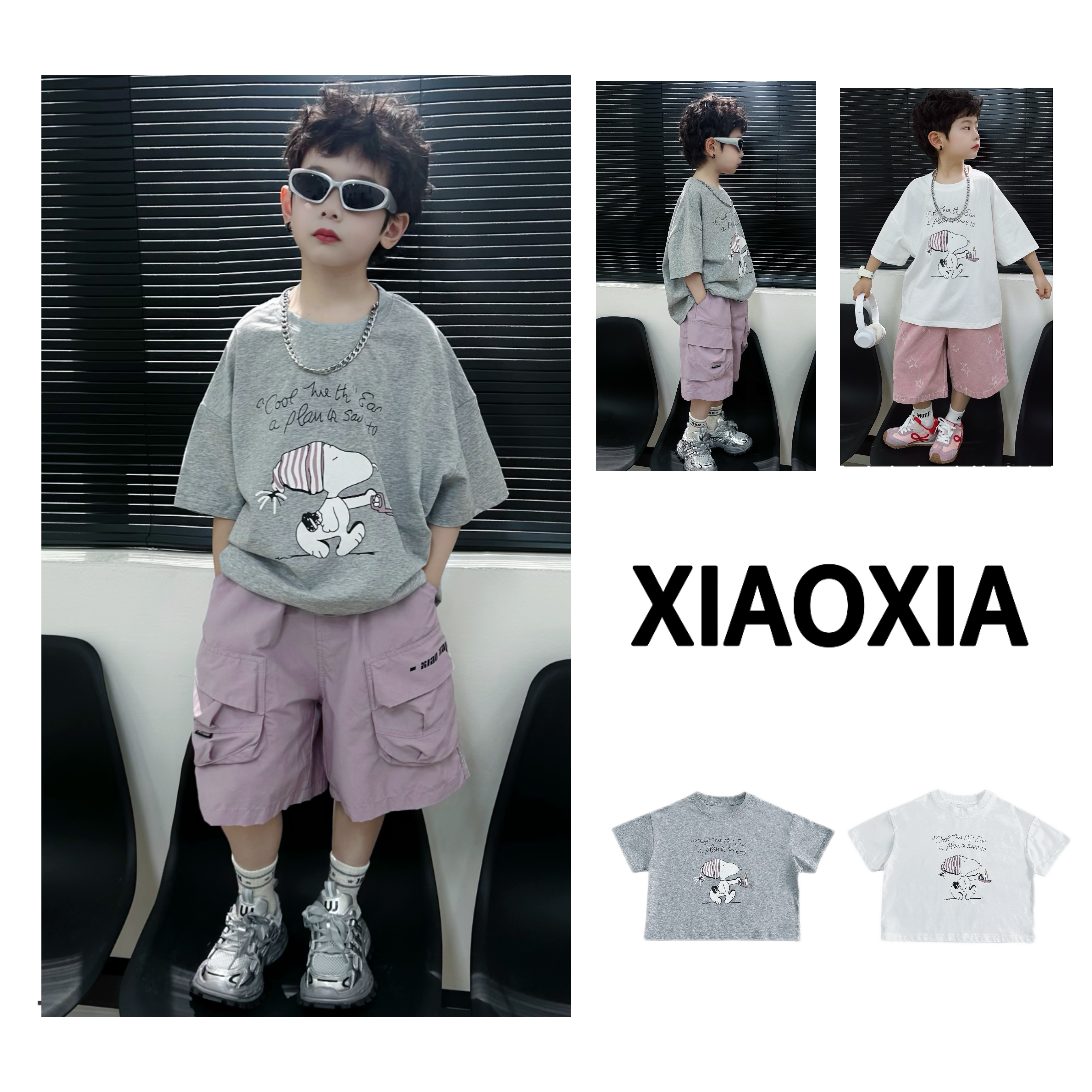 XXJ 2038 粉色烛光【史努比】妙趣印花短袖T恤