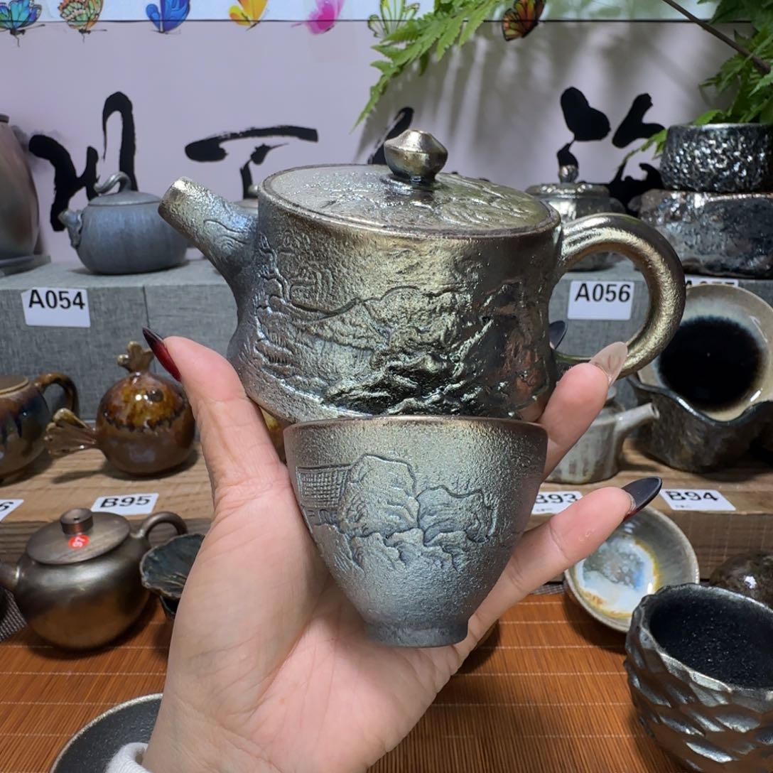 壶素****?建水紫陶柴烧壶微瑕送杯子