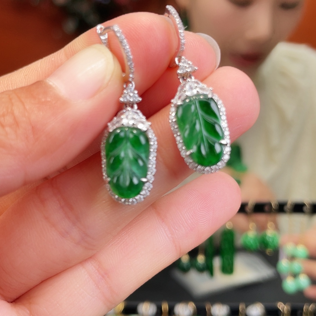 翡翠银S925镶嵌耳饰