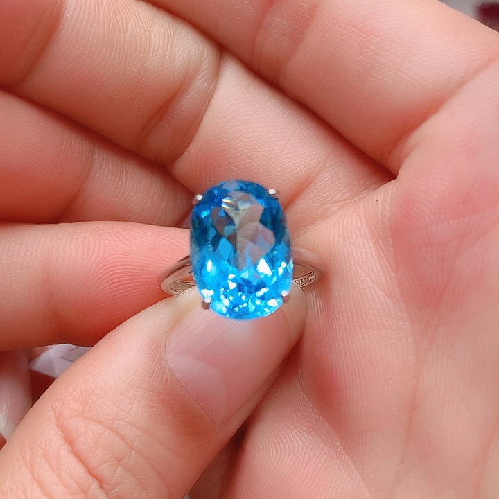 托帕石戒指银S925镶嵌10✖️14