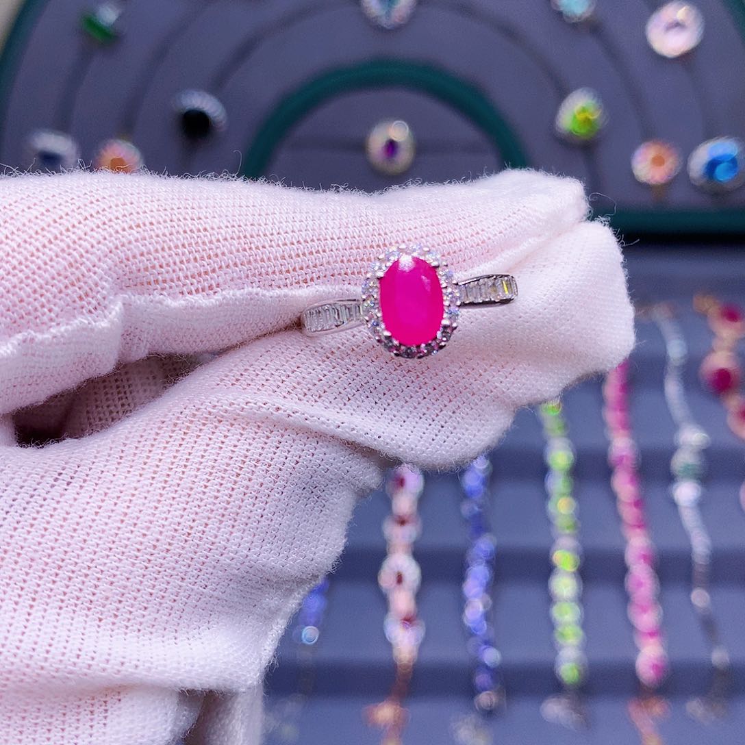 红宝石戒指银S925镶嵌