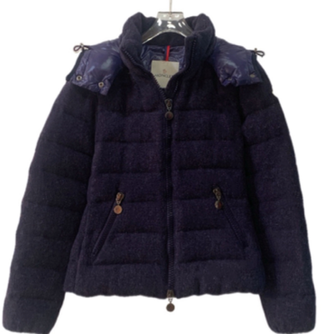 99新 MONCLER GW0752 紫色徽标贴饰粗花呢羽绒服