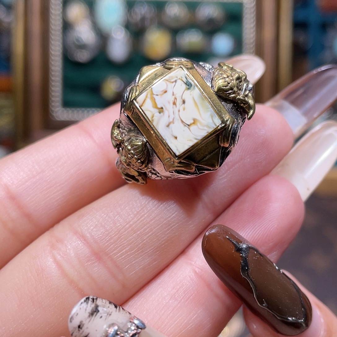 小***貓琥珀银S925镶嵌戒指