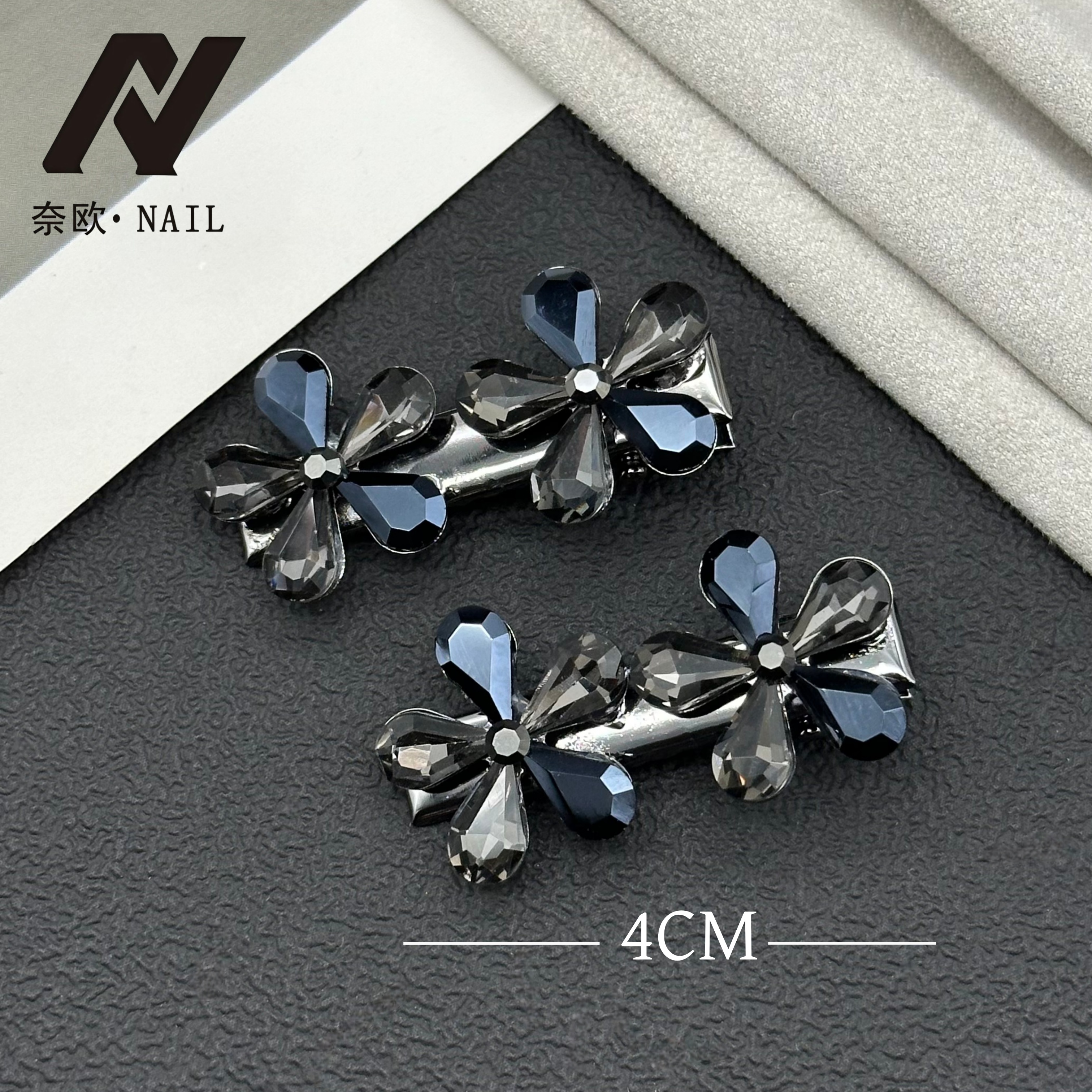 【NAIL·奈欧】设计师系列6514五瓣花鸭嘴夹黑矿高级侧边夹气质