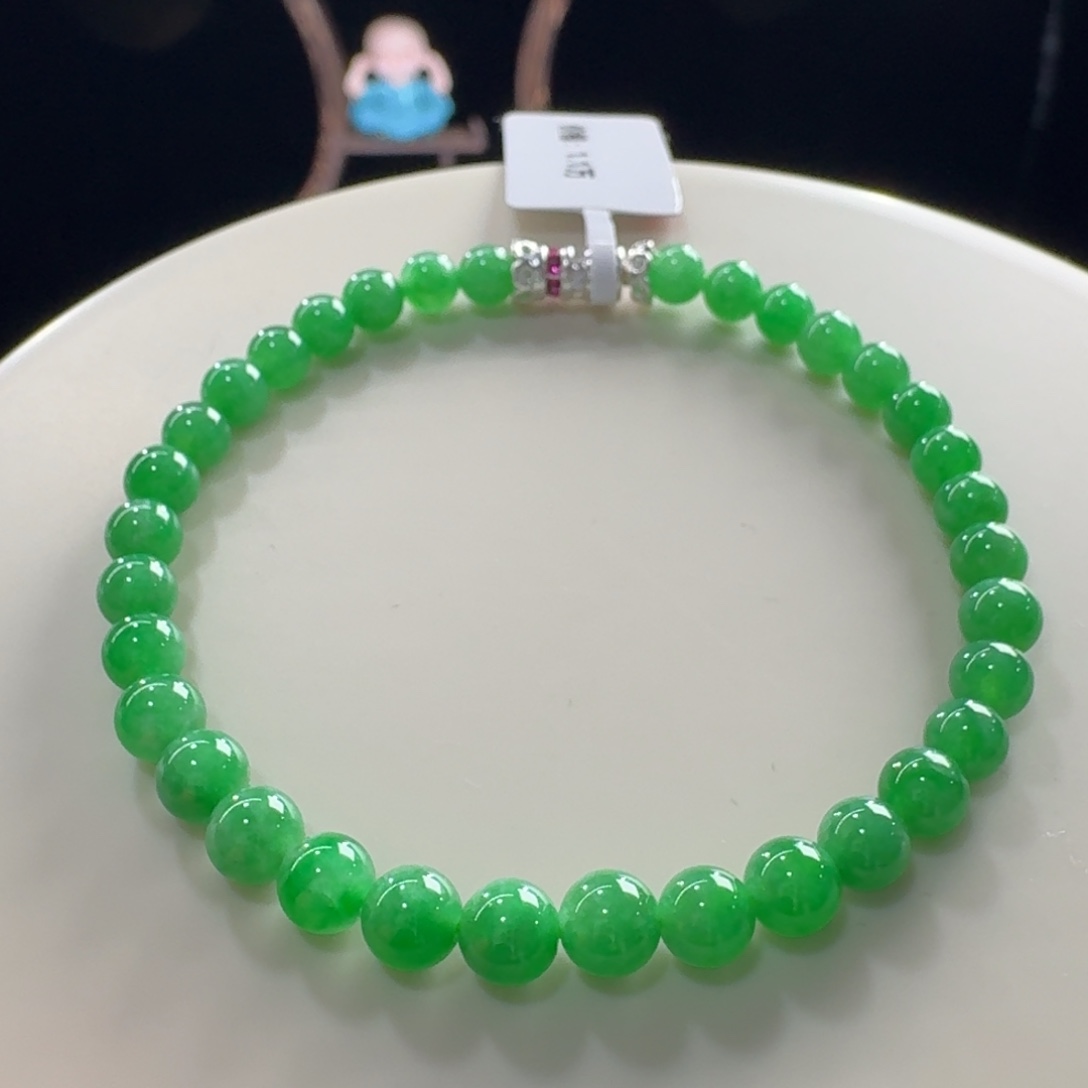 翡翠未镶嵌手链福利宠粉！满色阳绿单圈卡4.8-5.5mm