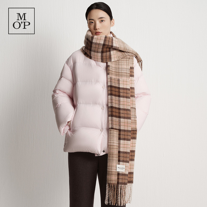 【纯羊毛】Marc O'Polo/MOP25冬季新款不规则格纹流苏保暖围巾女