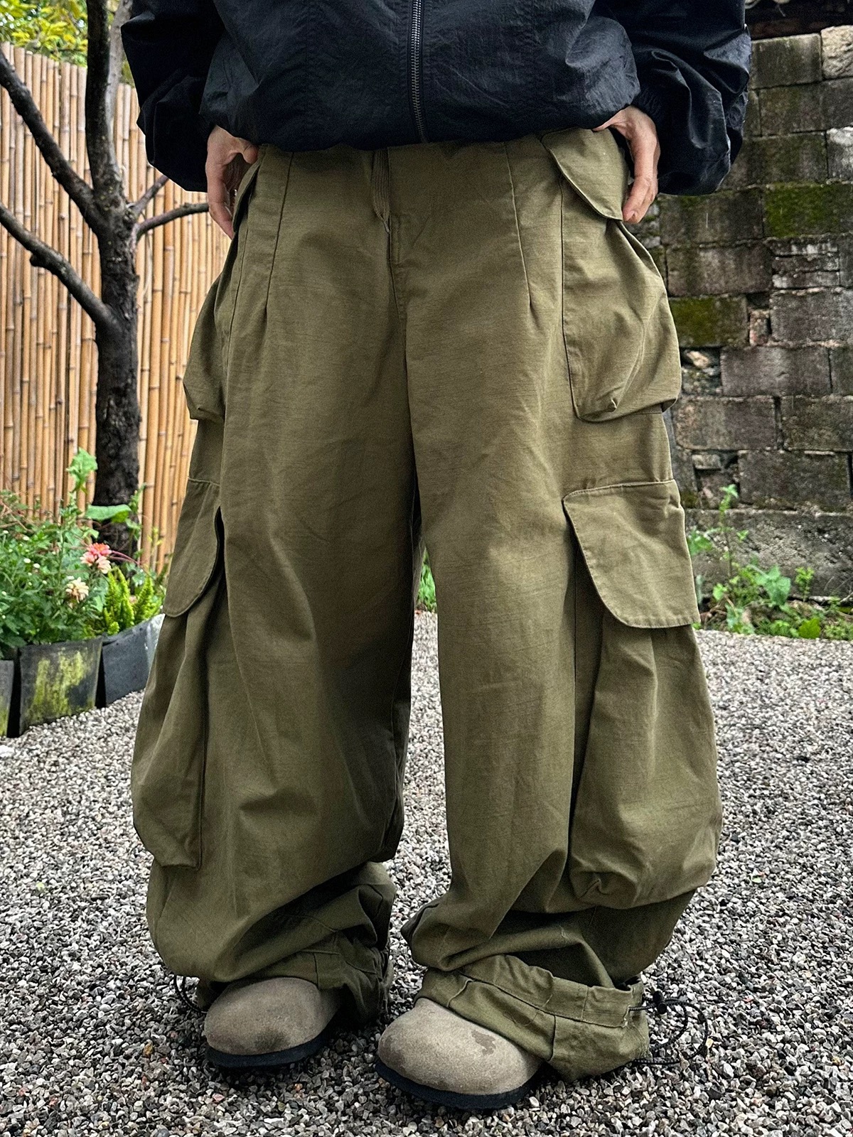 日系复古古着可束脚大口袋设计休闲工装裤-0296