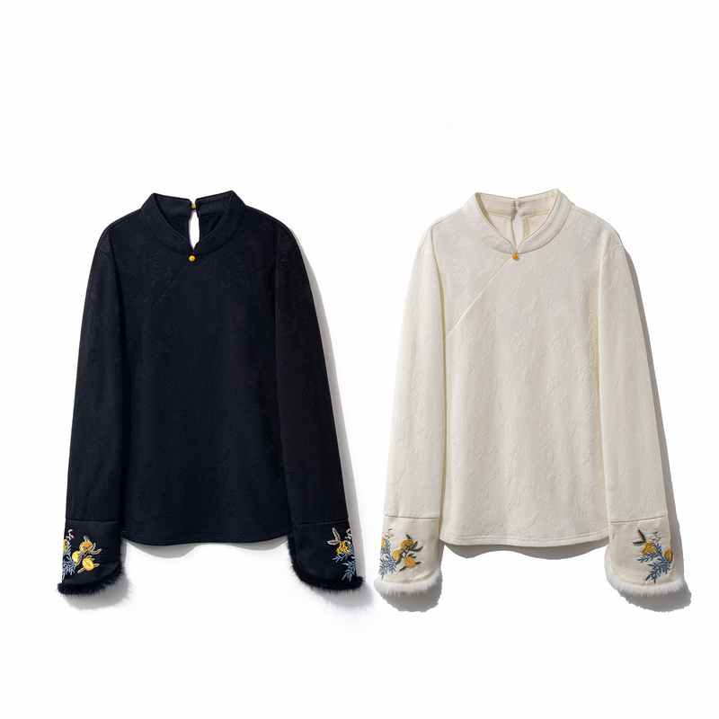 【苏瑶】冬季2025新款打底上衣小衫女新中式加绒加厚显瘦长袖T恤衫