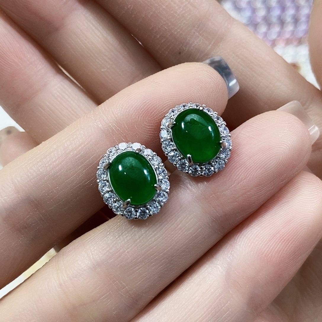 翡翠耳饰银S925镶嵌特价冲单子不退换