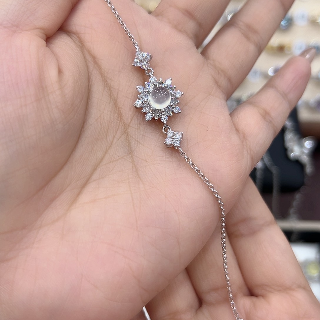 蛇纹石玉手链银S925镶嵌