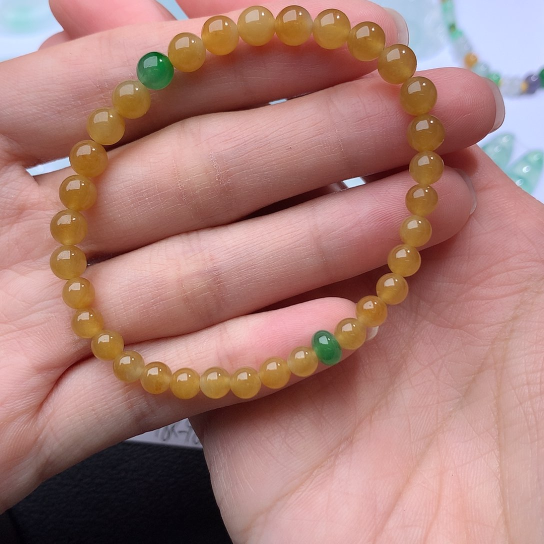 翡翠裸石翡翠冰黄手串