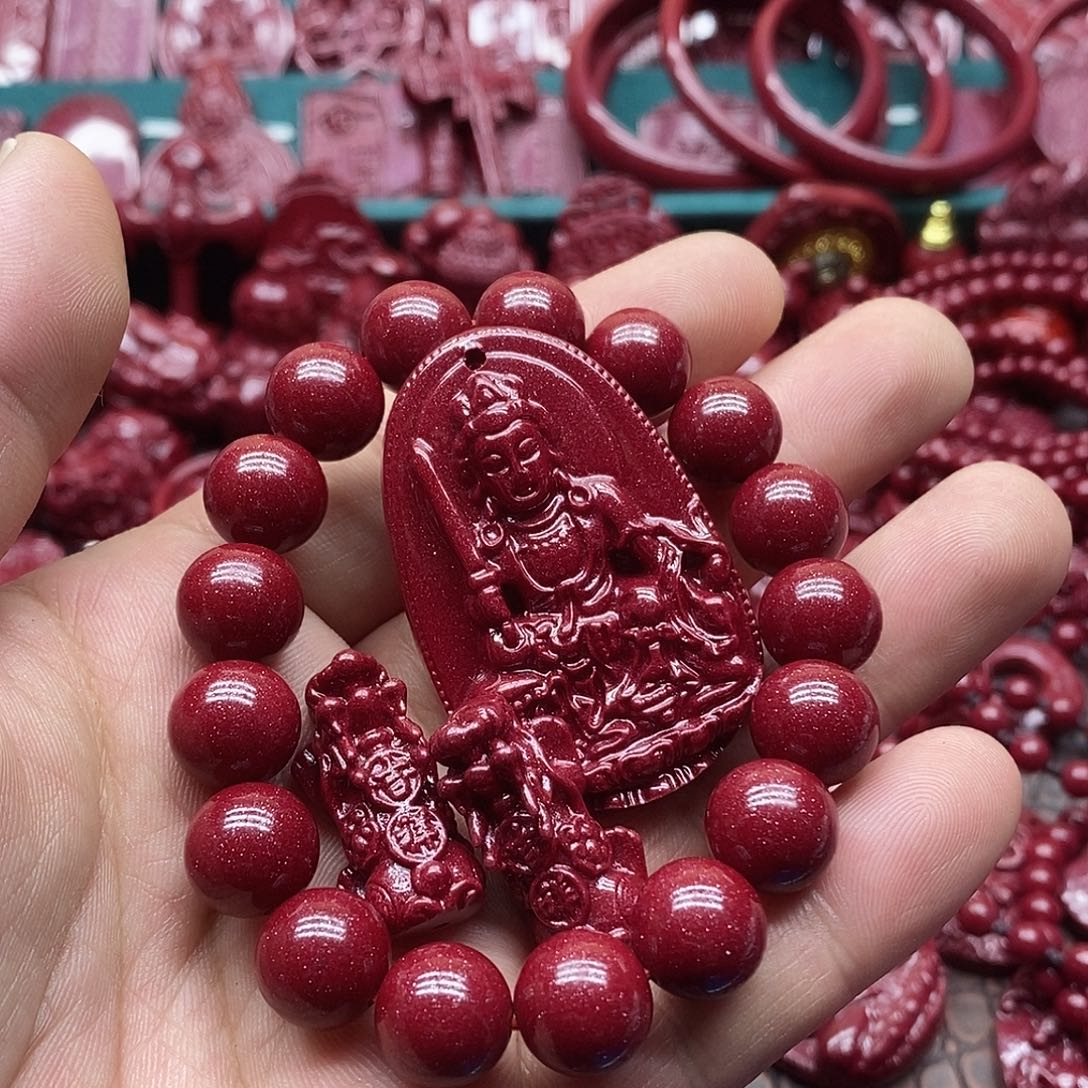 天然辰砂朱砂牌子手串