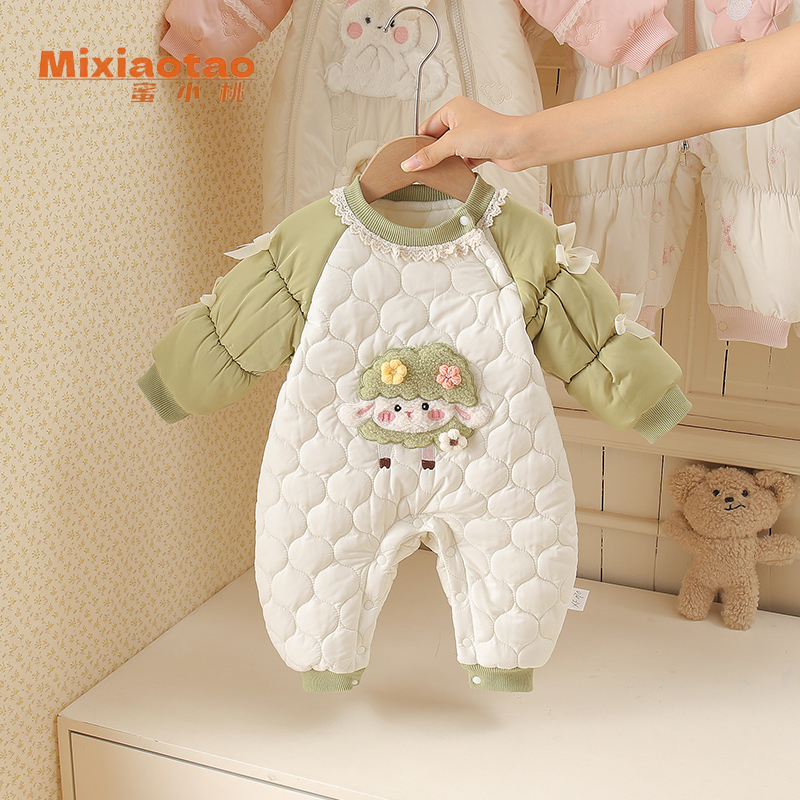 冬款青柠小羊薄棉新款冬季幼儿宝宝哈衣新生儿衣服童装可爱长袖